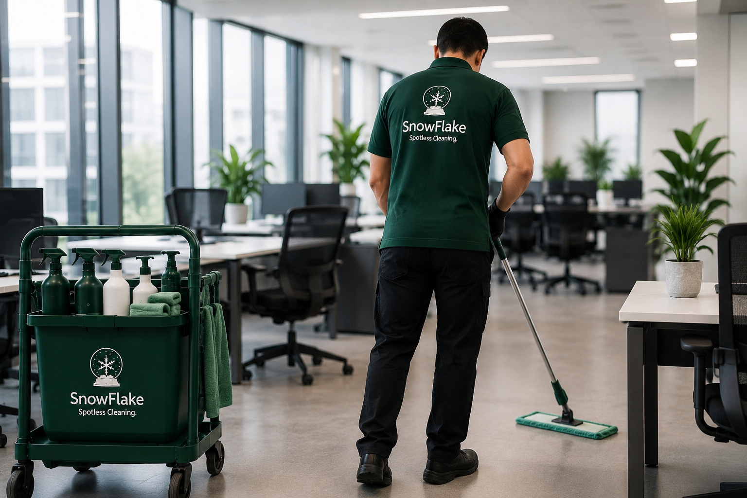 SnowFlake team cleaning a commercial office